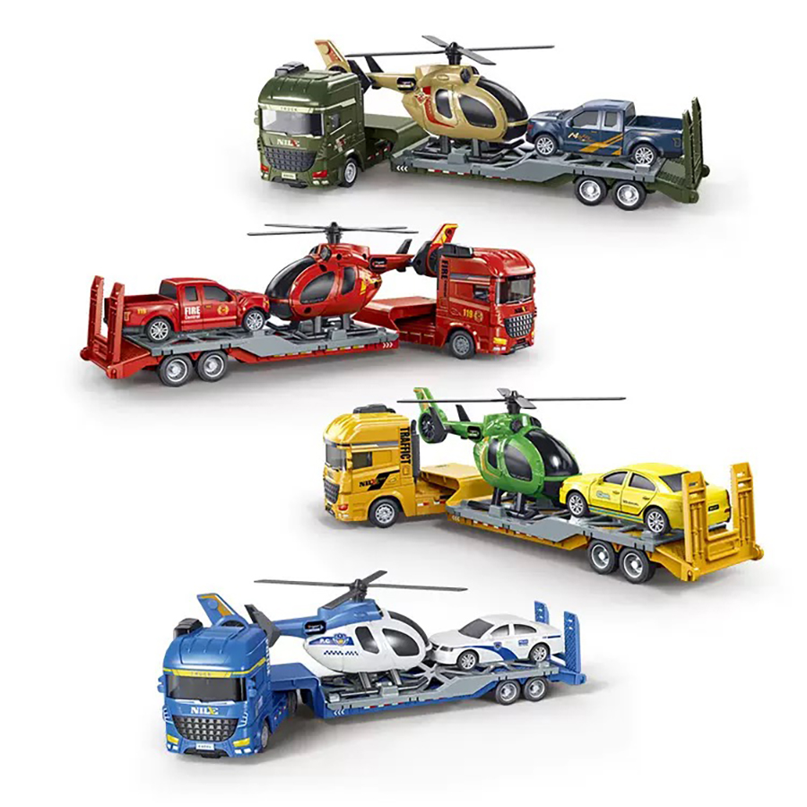 Kids Toys Variety - 1 Stück - Mini-Trägheits-Sattelschlepper-Spielzeug, Plastik-Baufahrzeug-LKW-Helikopter-Modelle, Geschenke