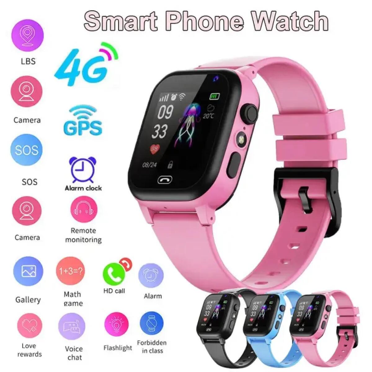 Kids Smartwatch Gps - Kinder-Smartwatch, 4G, multifunktional, wasserdicht, SOS, GPS,