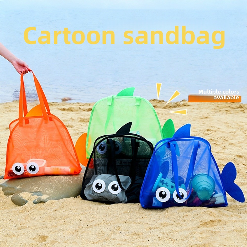Kids' Toys - Kinder-Strandtaschen aus Netzstoff, bunt, mit Cartoon-Hai-Motiv,