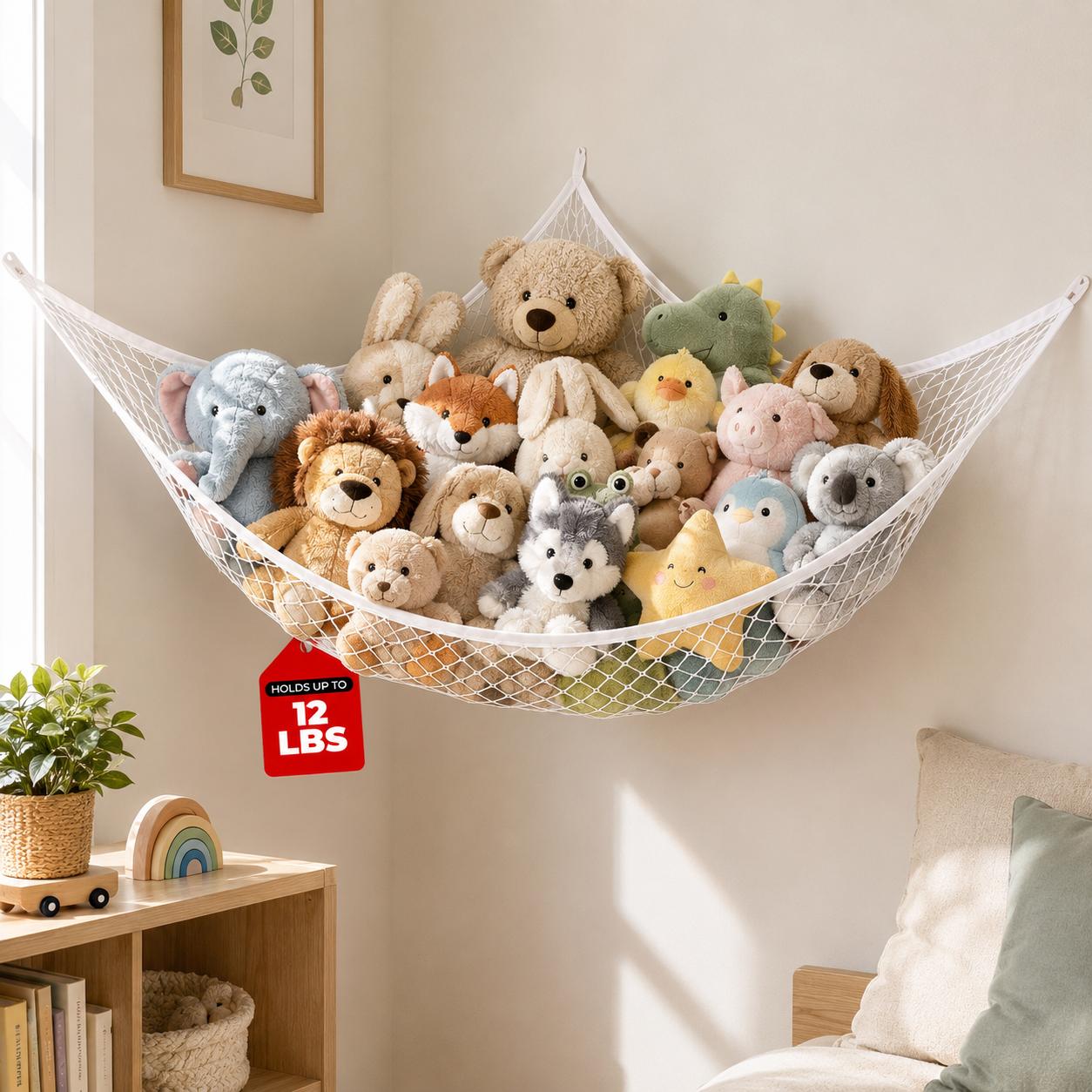Kids' Toys - Netz-Hängematte zur Spielzeugaufbewahrung, Hängender Plüschtier-Organizer, Großes