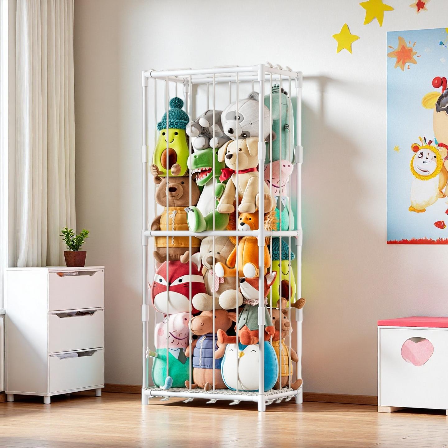 Kids' Toys - Vertikaler Stofftier-Aufbewahrungsorganizer im Zoo-Design, Plüschtier-Präsentationsständer, platzsparender
