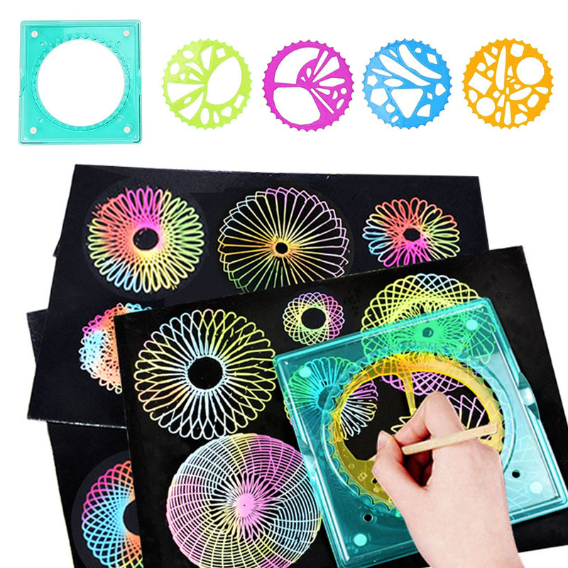 Kids Toys Under £5 - 5-in-1 Spiral-Kunst-Set: Geometrisches Lineal, Magisches Regenbogen-Kratzpapier,